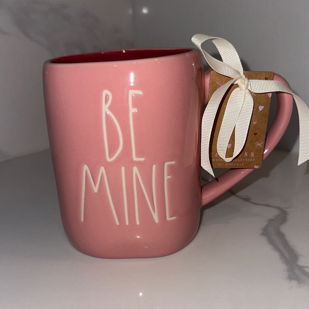 Rae Dunn Pink 'Be Mine' Mug with Ribbon